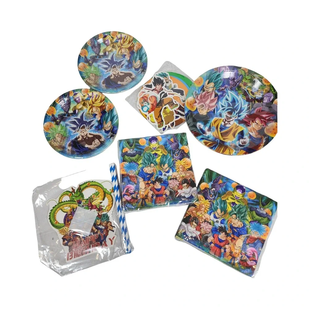 Dragon Ball Super Party Supplies Set Goku Vegeta Birthday Banner Plates Balloons